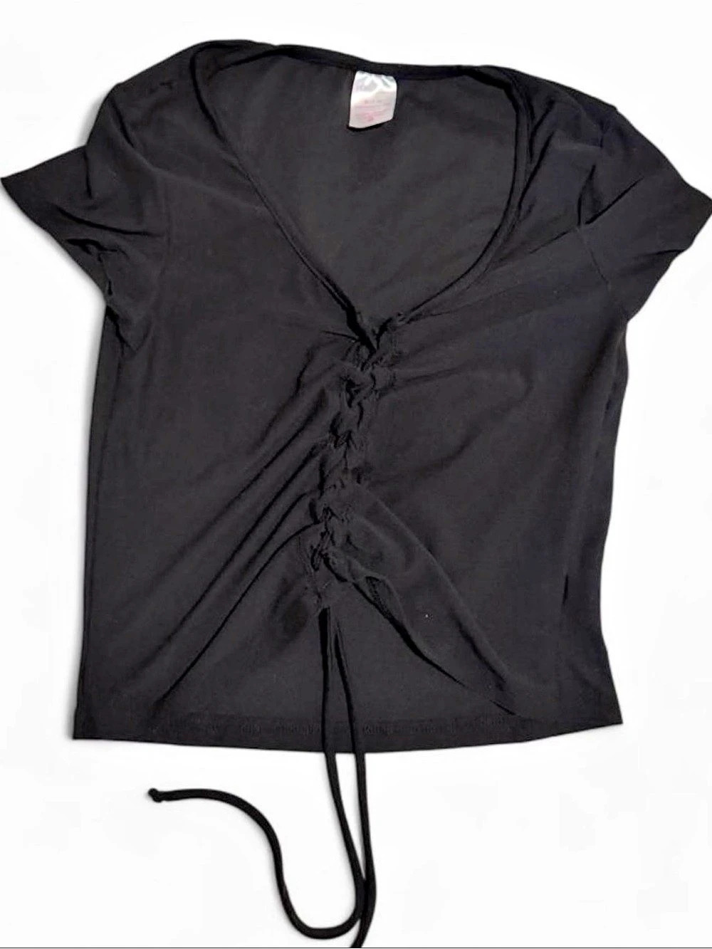 No Boundaries Black Ruched Drawstring Top Size M 7-9 Y2K